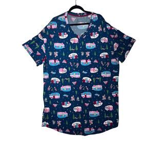 SECRET TREASURES Womens 2X 3X V Neck Short Sleeve Sleep Shirt Camping Print Knit